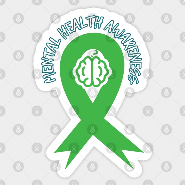 Mental Health Awareness Green Ribbon Brain Question Mark Sticker by Owl Canvas